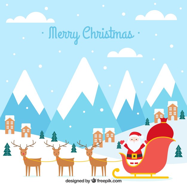 Tło santa claus ze sankami na śniegu