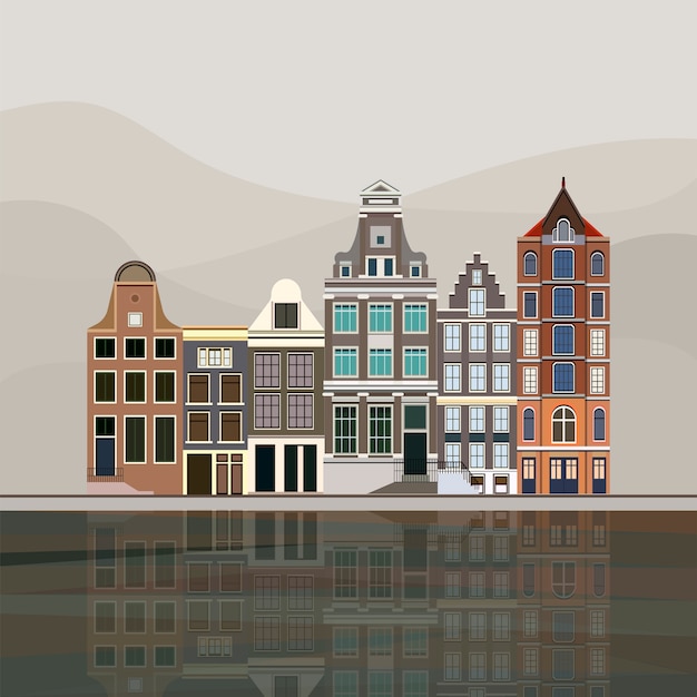 tradycyjne europejskie domy kanałowe w Amsterdamie