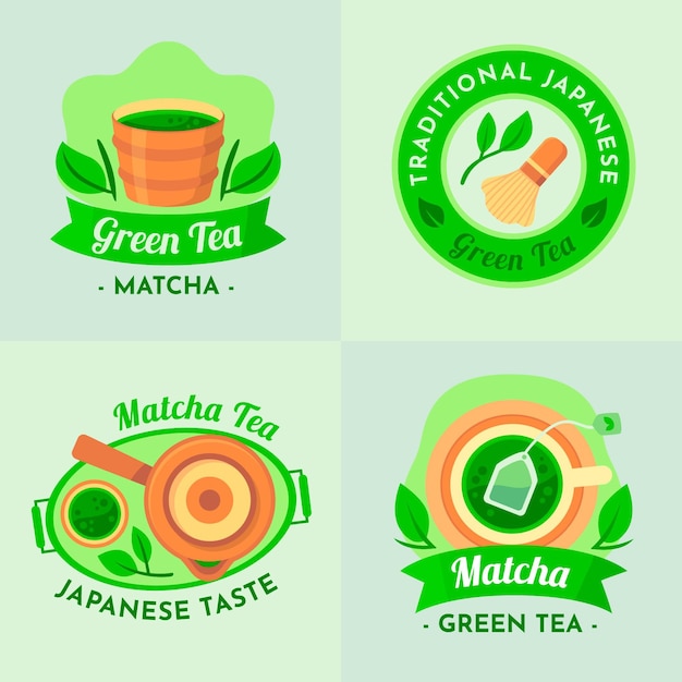 Tradycyjne japońskie etykiety zielonej herbaty matcha
