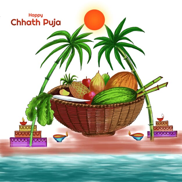 Tradycyjny festiwal szczęśliwego tła pudży chhath