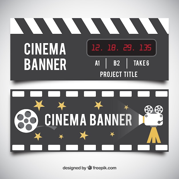 Bezpłatny wektor transparenty kino z kamerą i gwiazd
