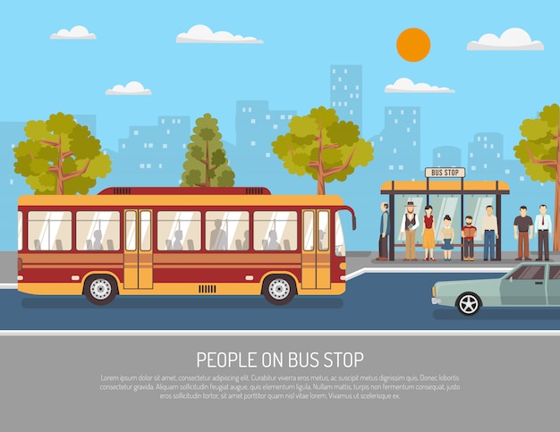 Bezpłatny wektor transport publiczny płaski plakat autobusowy