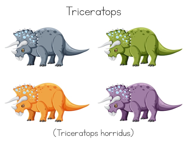 Bezpłatny wektor triceratops w czterech kolorach