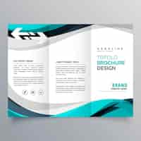 Bezpłatny wektor trifold projekt broszury z pięknym niebieskim i szarym fali
