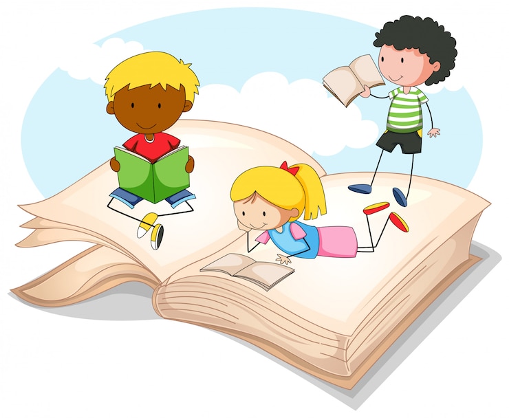 Bezpłatny plik Wektor troje dzieci czytających storybook