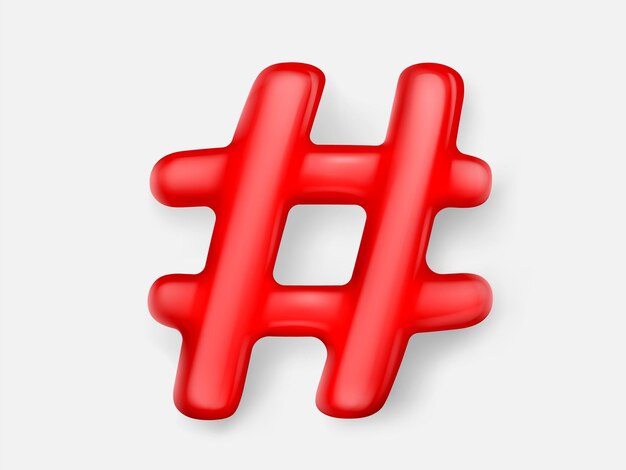 Trójwymiarowa czerwona ikona symbolu hashtagu
