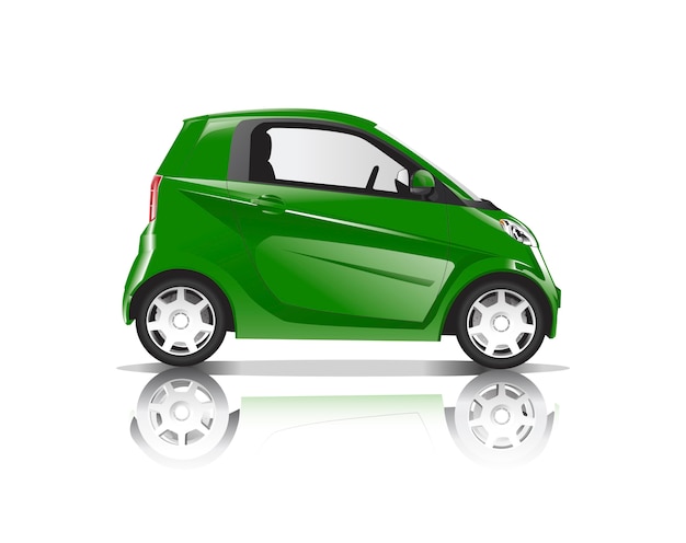 Trójwymiarowy obraz zielony samochód na białym tle