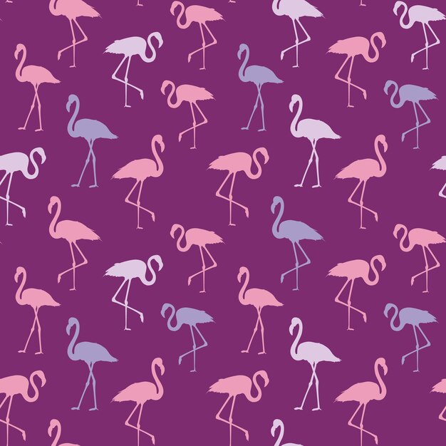 Tropikalny egzotyczny wzór z eleganckimi ptakami flamingów nad fioletem Projekt tła flamingo Flamingo symbol wykonania marzeń Bezszwowe tło z wzorem flaminga Ilustracja wektorowa