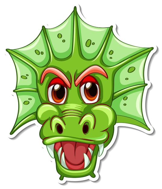Bezpłatny wektor twarz zielonego smoka naklejka z postacią z kreskówek