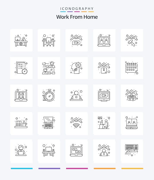 Twórcza praca w domu 25 Pakiet ikon OutLine Takich jak komunikacja internetowa, biurko, komunikacja online