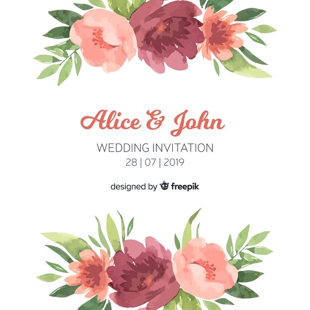Twórczy zaproszenie na ślub szablon z akwarela kwiaty piwonii
