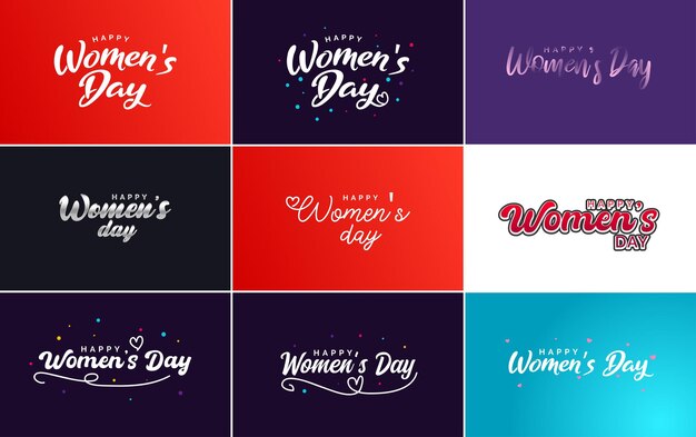 Typograficzne Elementy Projektu Różowy Happy Women's Day Dla Kart Okolicznościowych