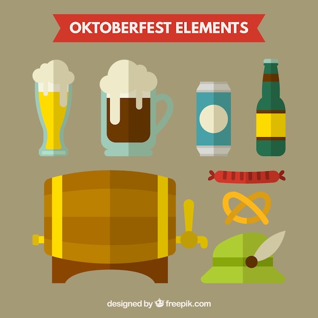 Bezpłatny wektor typowe elementy na oktoberfest w stylu płaskiej