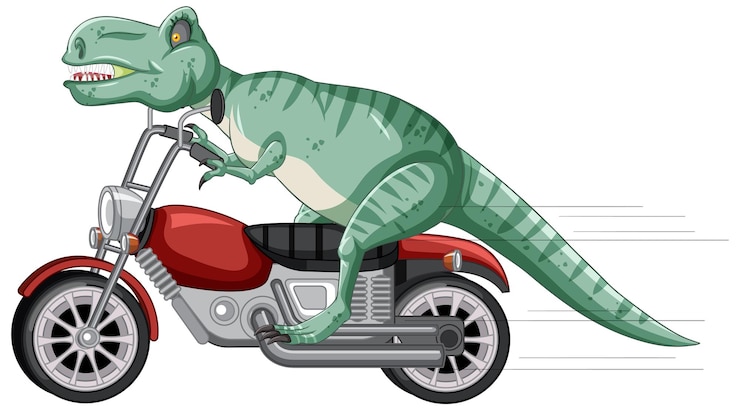 Bezpłatny plik Wektor tyrannosaurus rex jeżdżący motocyklem w stylu kreskówki