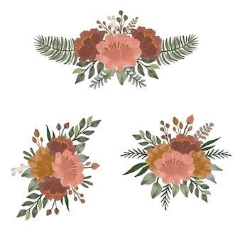 Układ akwareli w brązowy i pomarańczowy kwiatowy wzór
