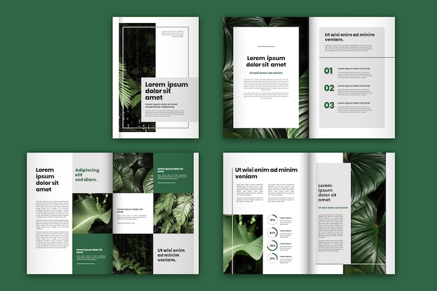 Układ szablonu broszury zielone liście
