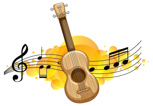 Ukulele lub gitara z symbolami melodii w tle