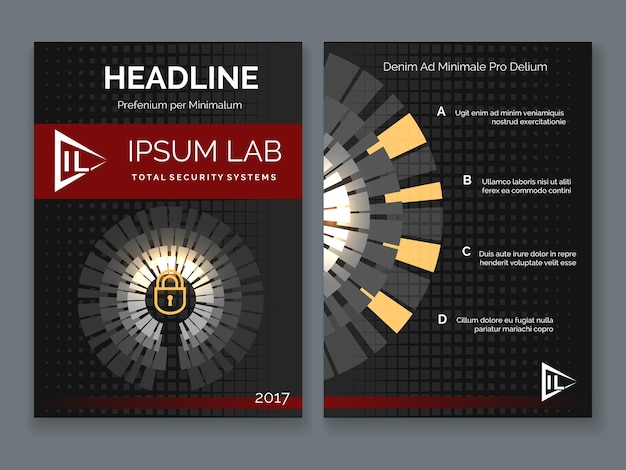Bezpłatny wektor ulotka biznesowa dotycząca systemu bezpieczeństwa. cyberbezpieczny z kłódką.
