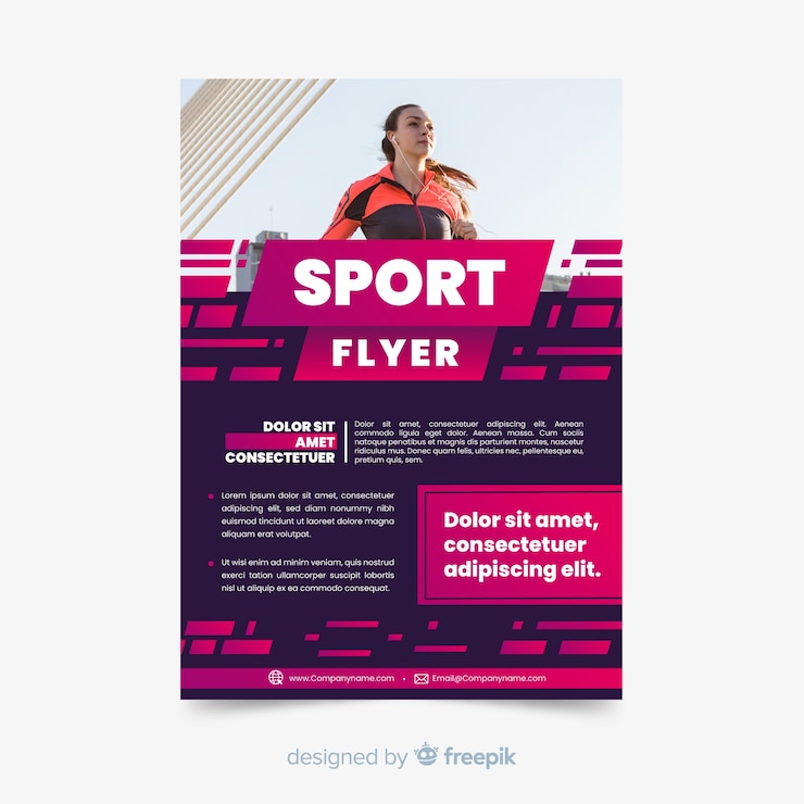 Bezpłatny plik Wektor ulotka sportowa z szablonem fotograficznym