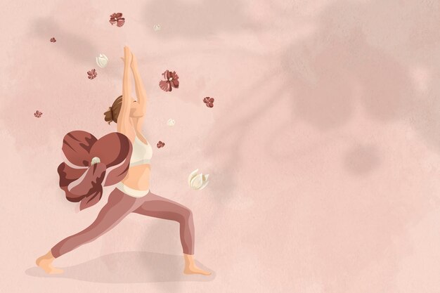 Umysł i ciało tło wektor z kwiatową ilustracją kobiety jogi