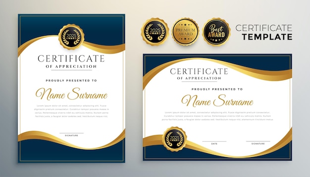 Uniwersalny Szablon Certyfikatu Dyplomowego W Stylu Fali W Złotym Stylu Premium