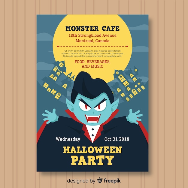 Upiorny Halloween Party Plakat Z Płaska Konstrukcja