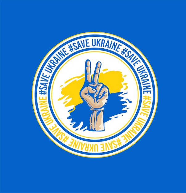Bezpłatny wektor uratuj ukrainę w ręku logo odznaka gest pokoju