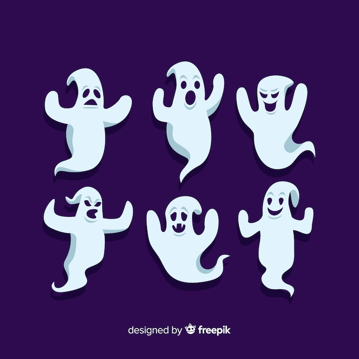 Bezpłatny plik Wektor urocza kolekcja duchów halloween z płaskiej konstrukcji