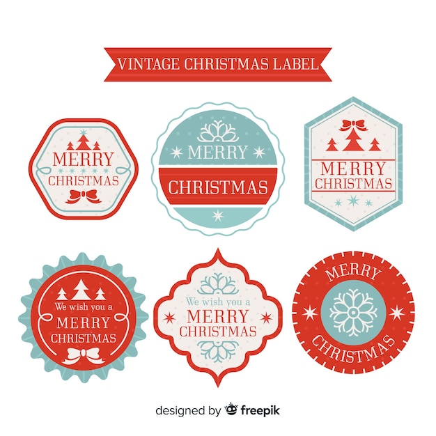Bezpłatny wektor urocza kolekcja etykiety świąteczne w stylu vintage