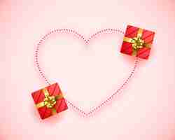 Bezpłatny wektor urocza ramka w kształcie serca z tłem pudełek na prezenty
