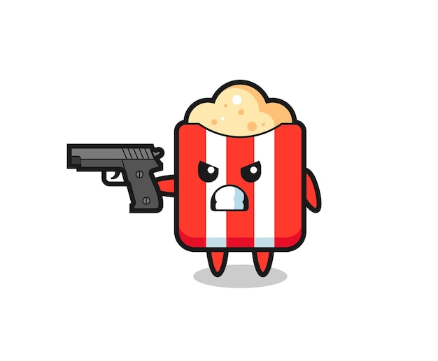 Urocza strzelanka z popcornu za pomocą pistoletu, ładny styl na koszulkę, naklejkę, element logo