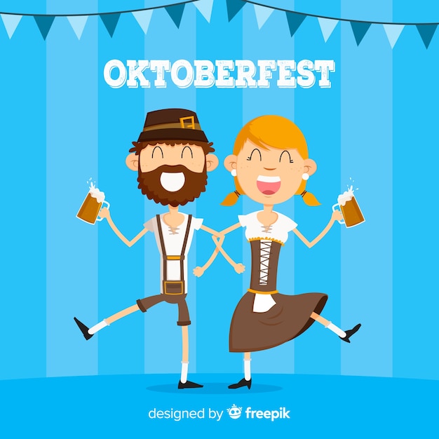 Bezpłatny wektor urocze postacie świętujące oktoberfest