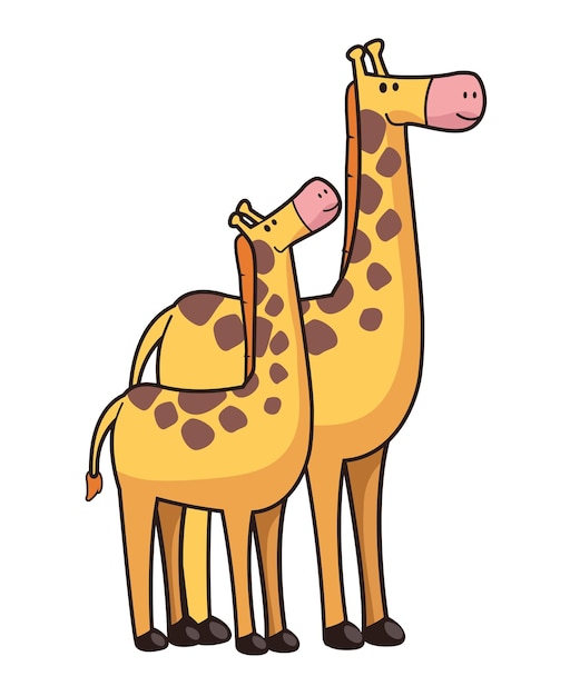 Bezpłatny wektor urocze postacie żyrafy z mamą i dzieckiem