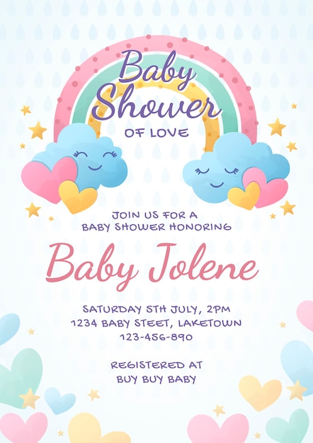 Bezpłatny wektor urocze zaproszenie na baby shower z chuva de amor