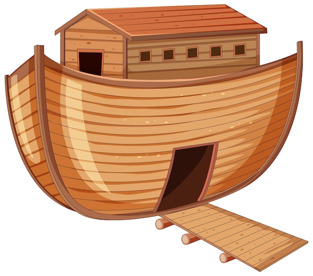 Bezpłatny wektor uroczy drewniany dom, łódź, ilustracja kreskówkowa