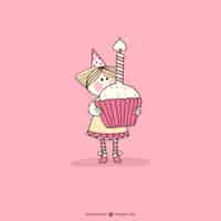 Bezpłatny wektor urodziny cupcake kreskówki