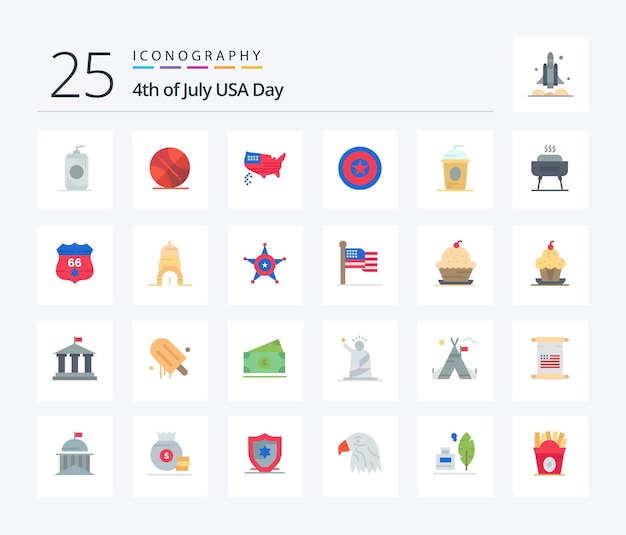 Usa 25 Flat Color Icon Pack, W Tym Cole Medal Amerykański Dzień Niepodległości Wakacje