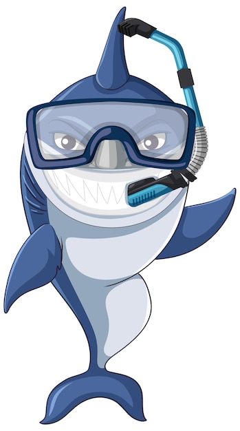 Bezpłatny wektor uśmiechnięty rekin noszący maskę do nurkowania