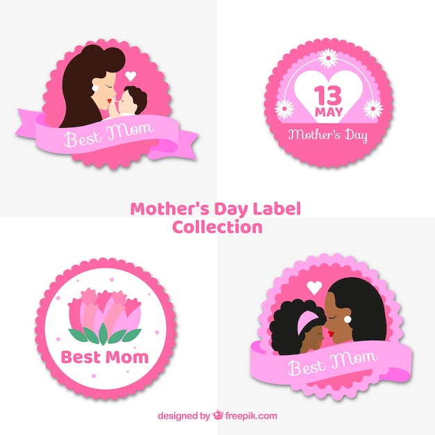 Ustaw Etykiety Na Dzień Matki W Stylu Płaskiej