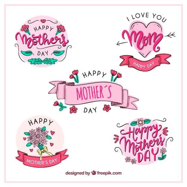 Ustaw Etykiety Na Dzień Matki Z Kwiatami