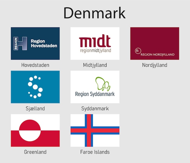 Ustaw Flagi Prowincji Danii Kolekcja Flag Wszystkich Regionów Danii Premium Wektorów