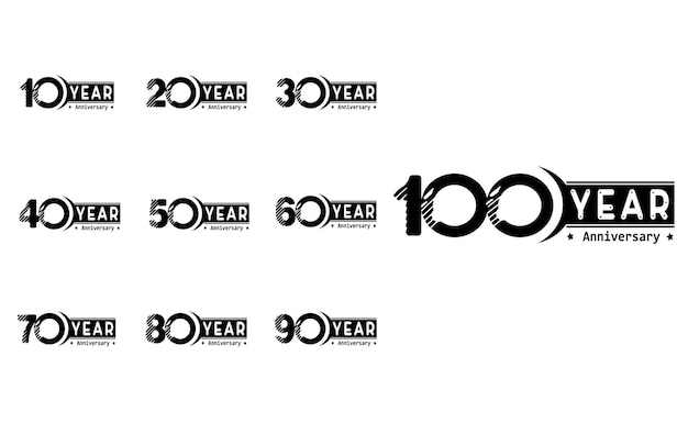 Ustaw rok rocznica logo wektor szablon projektu ilustracji czarno-białe