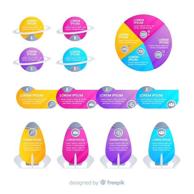 Ustawiający Gradientowi Biznesowi Infographics Elementy