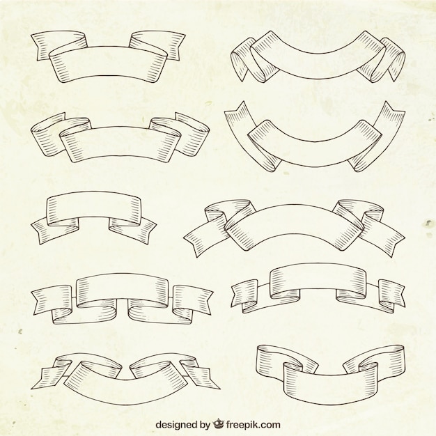Bezpłatny wektor ustawić sketches rocznik wstążki