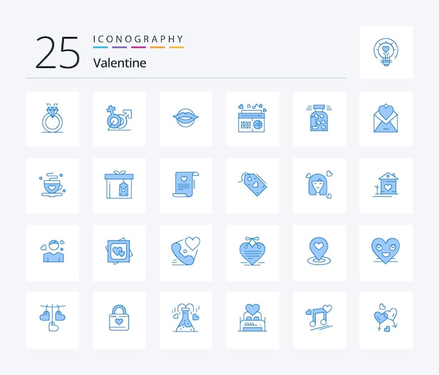Bezpłatny wektor valentine 25 pakiet ikon w kolorze niebieskim, w tym walentynki piękności z radia fm