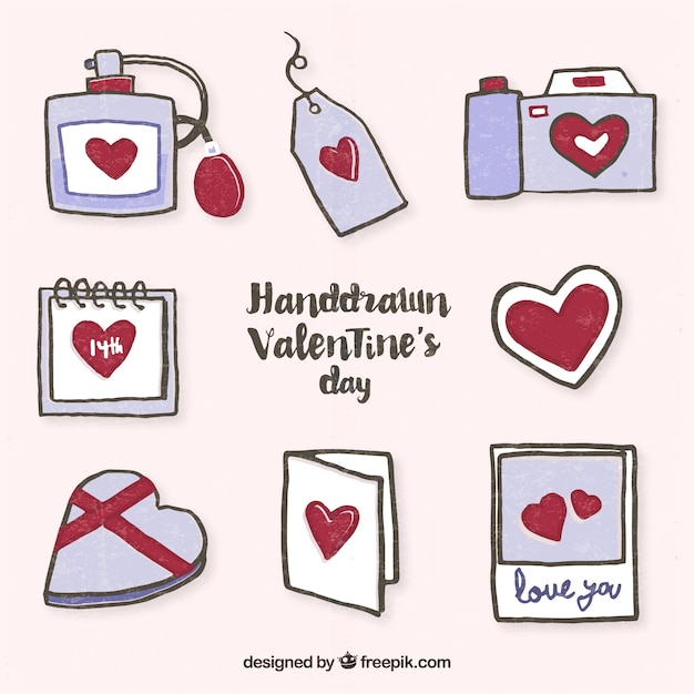 Bezpłatny wektor valentines day elementy rysowane w parze stylu