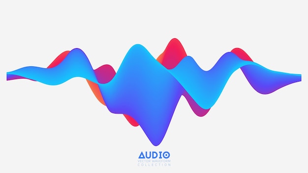 Vector 3d solid surface audio wavefrom Abstrakcyjne widmo oscylacji fal muzycznych Futurystyczna wizualizacja fali dźwiękowej Kolorowy wzór impulsów Próbka technologii muzyki syntetycznej