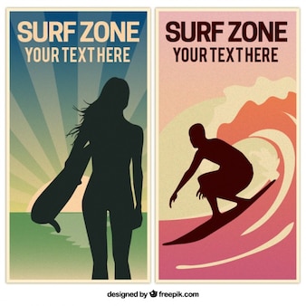 Vintage banery surfowania z sylwetką