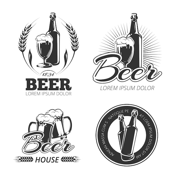 Vintage emblematy piwa, etykiety, odznaki, zestaw logo.