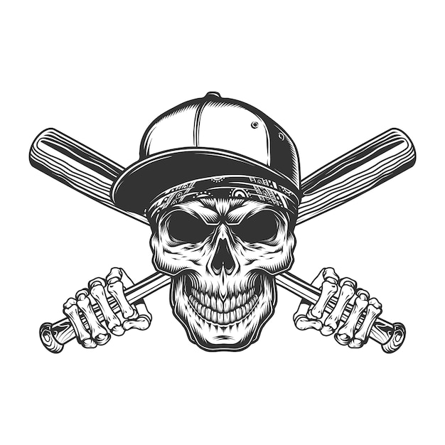 Vintage gangster czaszki w czapce baseballowej